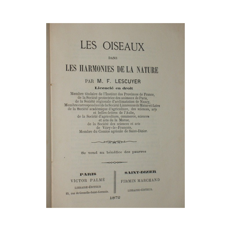 Les oiseaux dans les harmonies de la nature