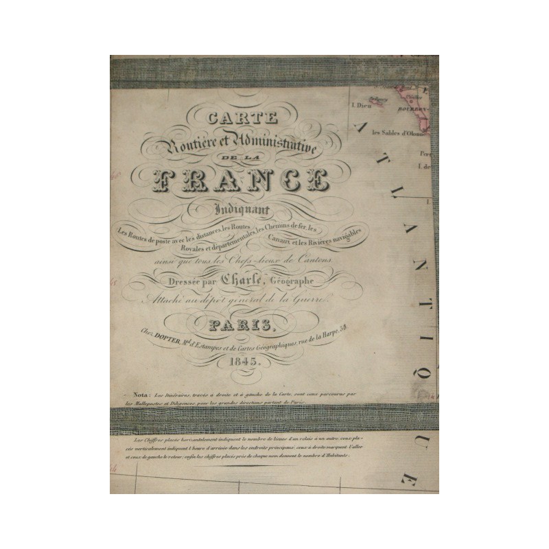 Carte routière et administrative de la France indiquant les routes de poste avec les distances, les routes royales…