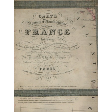 Carte routière et administrative de la France indiquant les routes de poste avec les distances, les routes royales…
